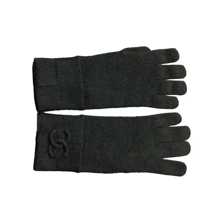 CHANEL Knit Gloves Women's Black-2
