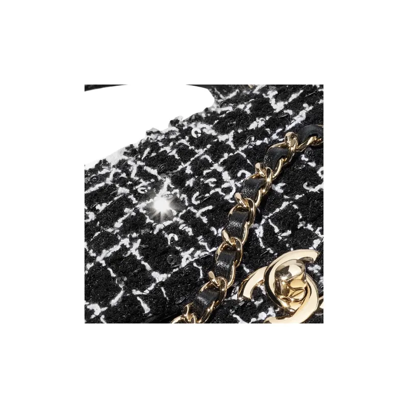 CHANEL Classic Flap CF Cotton Twill Soft Woolen Handbag, Shoulder Bag, Crossbody Bag Mini Women's Black & White-3