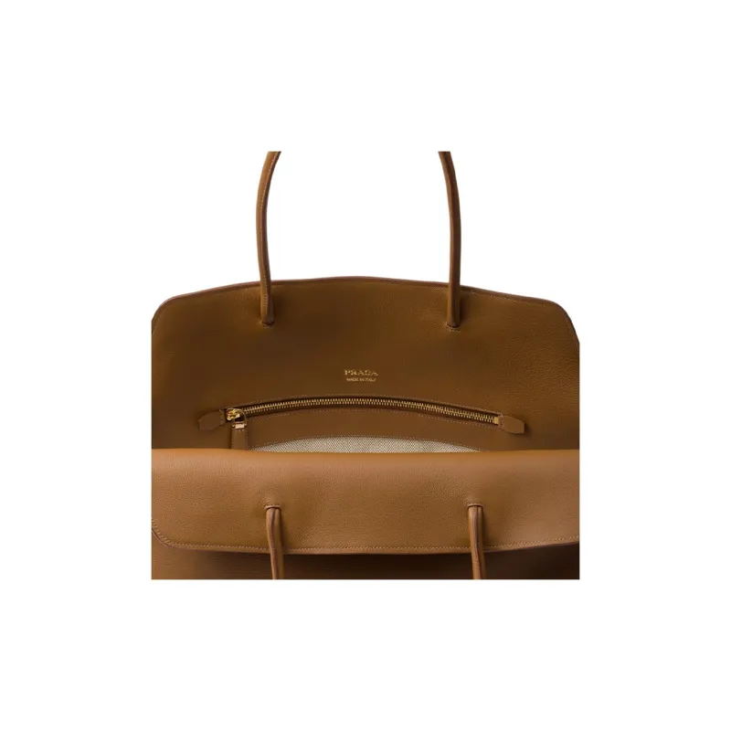 PRADA Leather Tote Bag, Shopping Bag, Handbag Large Size Women's Caramel-4