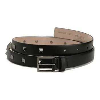Valentino Stud Decoration Metal Pin Buckle Leather Belts Men's Black Width: 2cm