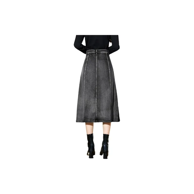 SMEN Denim Long Skirts Women's Black-1