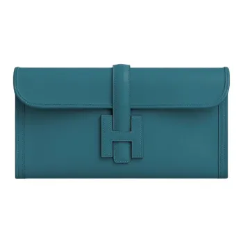 HERMES Jige Elan Swift Calfskin Clutch Women's 75 Bley Jean Denim Blue