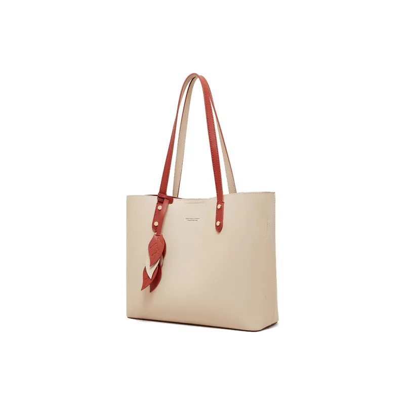 Geshiman Cow Leather Tote Bag Shopping Bag Shoulder Bag Handbag Large Size Women's Ecru/Beige Apricot/Black-6