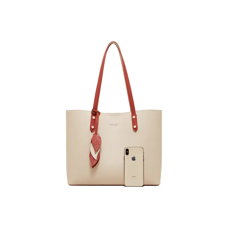 Geshiman Cow Leather Tote Bag Shopping Bag Shoulder Bag Handbag Large Size Women's Ecru/Beige Apricot/Black-8