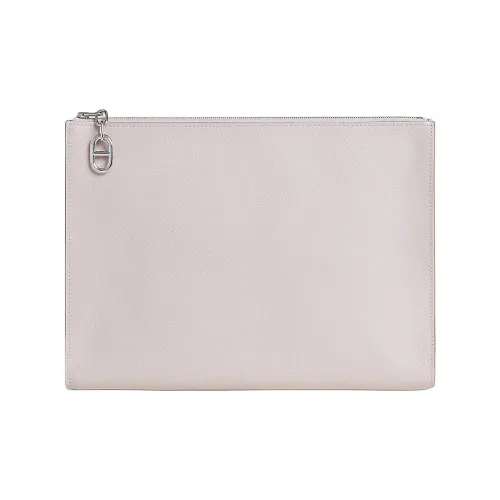 HERMES Evercolor Calfskin Makeup Bags Clutches Large Size Women's Light Purple