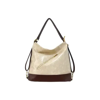 FAMAN PU Tote Bag Shopping Bag Backpack Shoulder Bag Women's Ecru