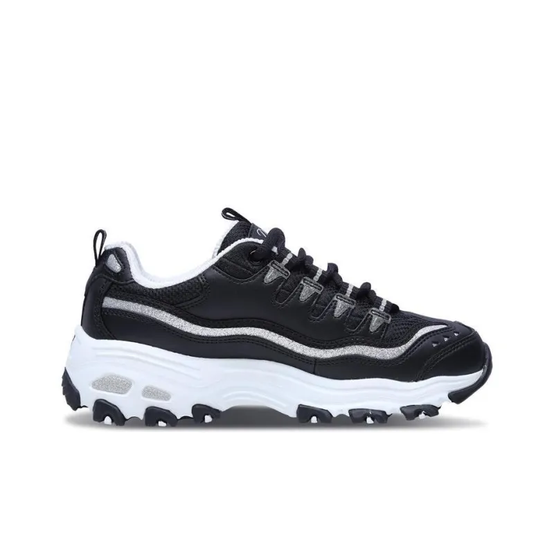 Skechers D'Lites Chunky Sneakers Women's Low Top Black/White/Silver-1