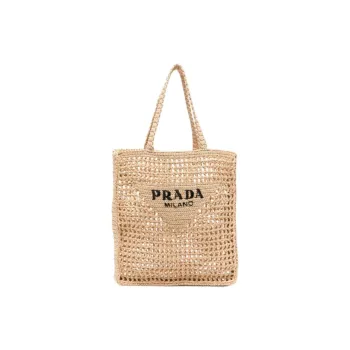 PRADA Raffia Tote Bag, Shopping Bag, Shoulder Bag, Handbag Women's Brown