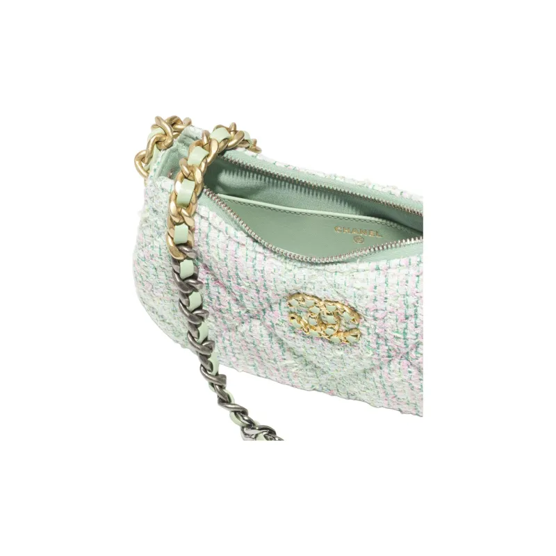 CHANEL 19Bag Tweed Shoulder Bag, Crossbody Bag Women's Green & Pink & Turquoise-3