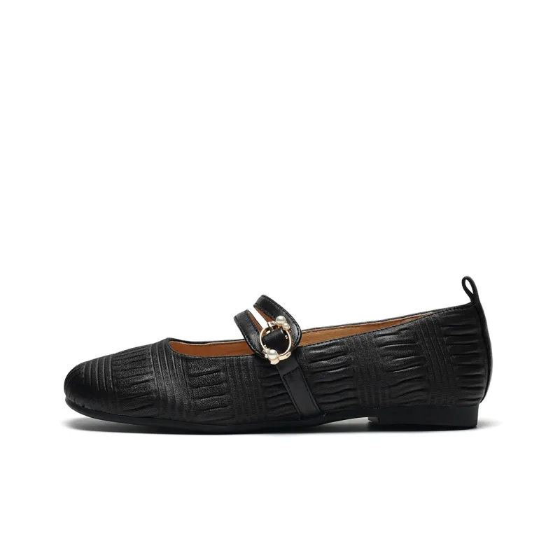 ST&SAT Low Vamp Unlined Shoes Grandma Shoes Flat Sole Women's Black White-0