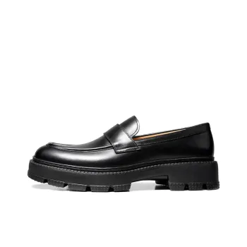 THOM WILLS Calfskin Slip on Loafers Casual Shoes 4cm Men's Black
