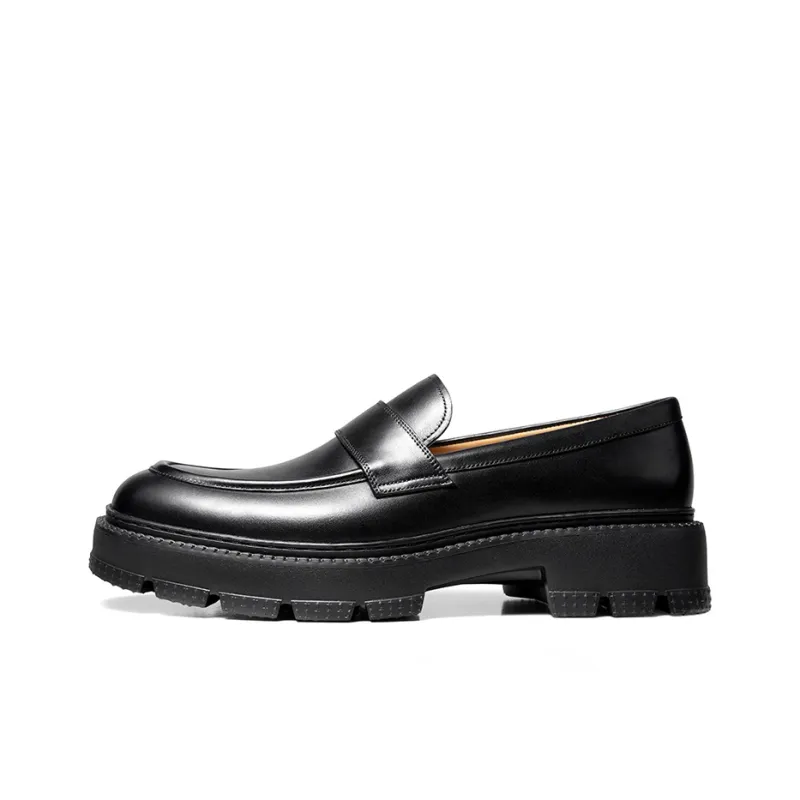 THOM WILLS Calfskin Slip on Loafers Casual Shoes 4cm Men's Black-0