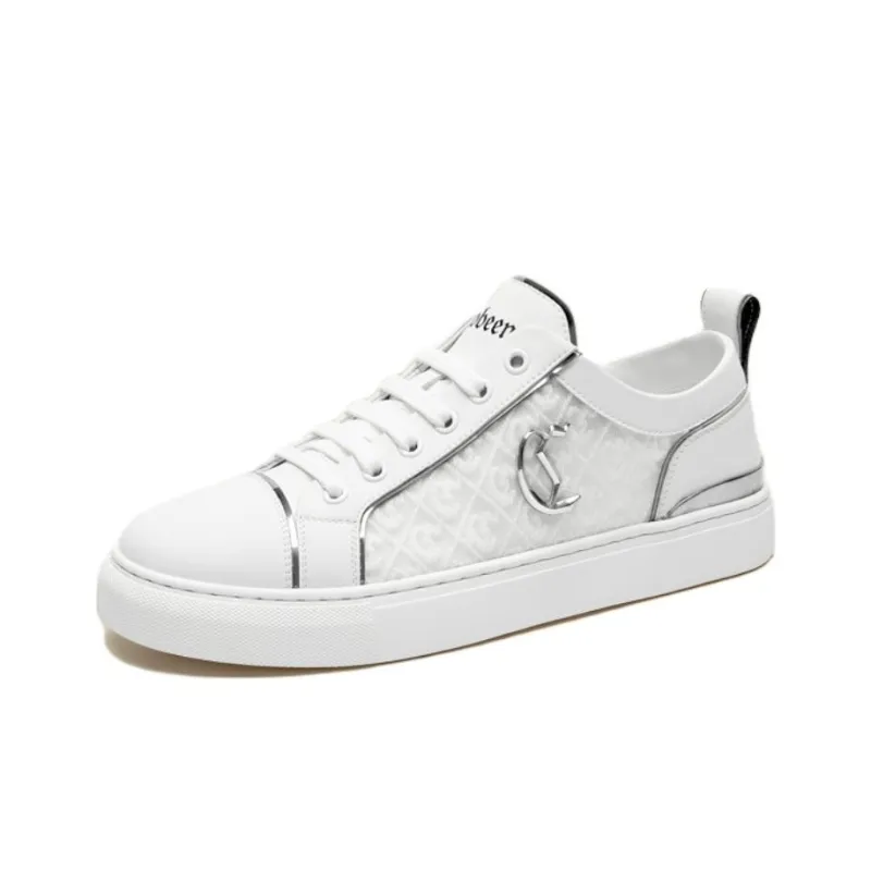 Cabbeen Lightweight And Breathable Low Top Trendy Casual Skateboard Shoes Men's White Silver-1