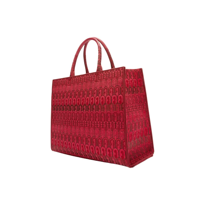 Furla Jacquard Tote Bag Shopping Bag Handbag Women's Red-2