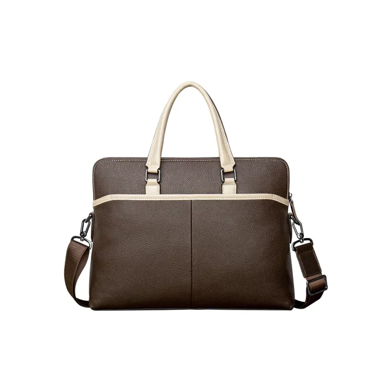 COW Top Grain Cow Leather Laptop Bags Briefcases Large Size Men's Black-12
