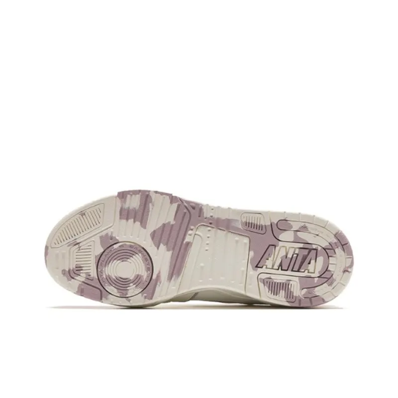 Anta Life Collection Flame Durable Breathable Low Top Skateboard Shoes Women's Beige Purple-4