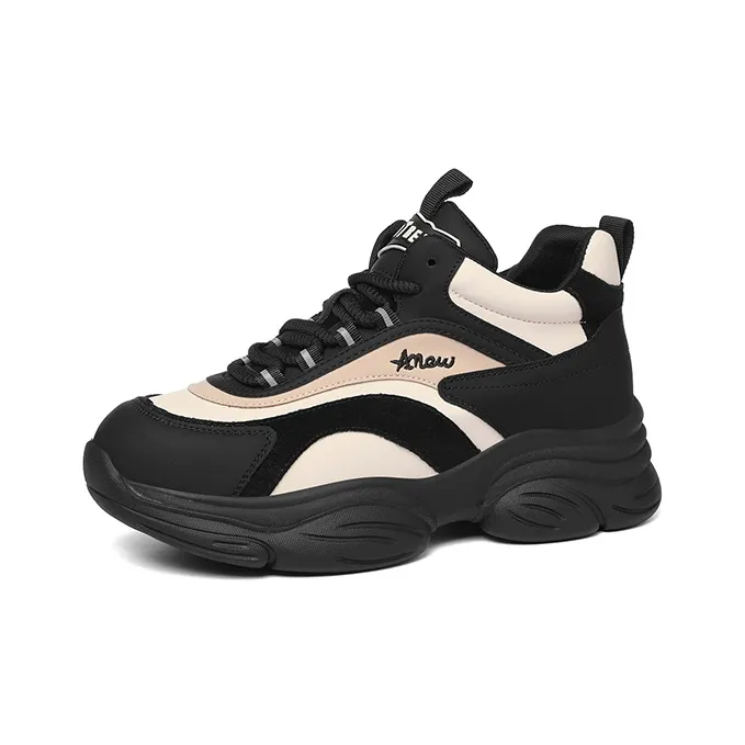Golden Silk Rabbit Cushioning, Slip Resistant, Abrasion Resistant, Height Increasing Mid Top Chunky Sneakers Women's-0