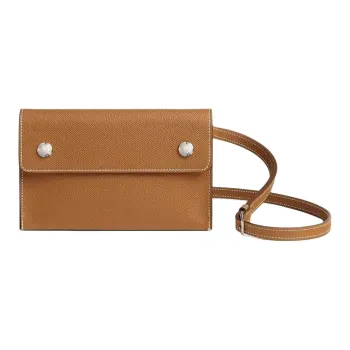 HERMES Epsom Leather Wallet Crossbody Bag Shoulder Bag Men's 37 Gold Gold Brown