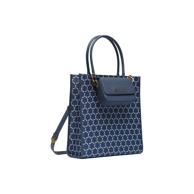 LI NING 1990 Fabric With Leather Tote Bag, Shopping Bag, Handbag, Shoulder Bag Regular Unisex Blue-1
