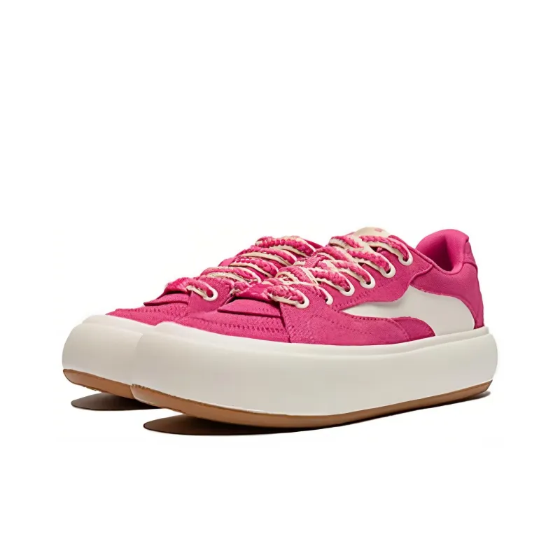 LiNing Puff Platform Anti Slip Wear Resistant Low Top Skateboard Shoes Women's Red White-2