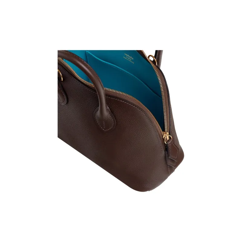 HERMES Bolide Evercolor Calfskin Bowling Bag Handbag Shoulder Bag Crossbody Bag Mini Women's Mocha With Blue Accents-3