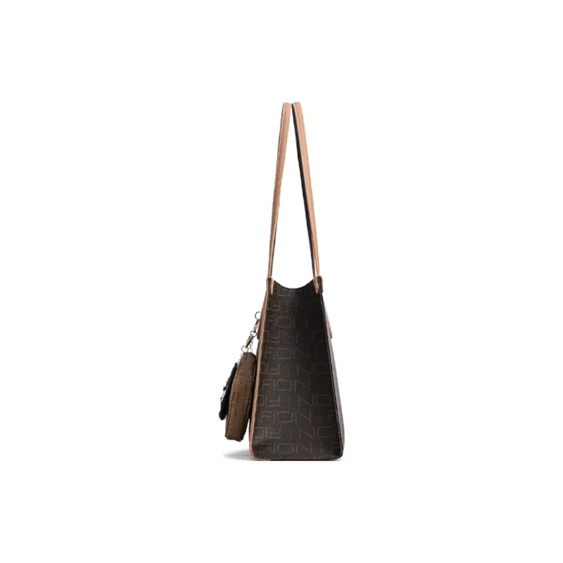 FION Artificial Leather Handbag Medium Size Women's Coffee & Tea Brown/White & Tea Brown-10