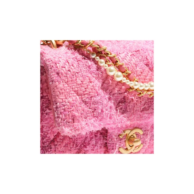 CHANEL Cotton Twill Velvet With Artificial Pearl Mouth Cover Bag Crossbody Bag Mini Women's Pink & Dark Pink-2