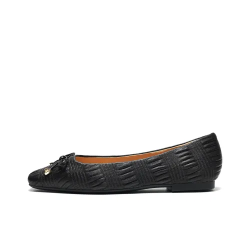 ST&SAT Light Mouth Single Shoe Flat Women's Black White