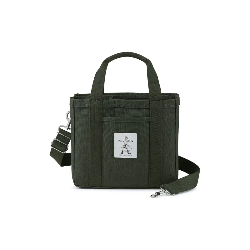 PORTER Heavy Plain Weave Canvas One Shoulder Crossbody Canvas Bag Handbag Unisex Green-0
