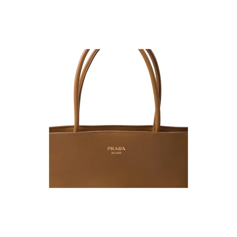 PRADA Leather Tote Bag, Shopping Bag, Handbag Large Size Women's Caramel-5