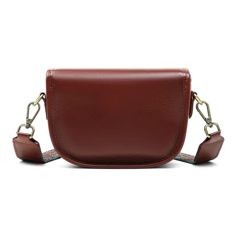 PT'SON Cow Leather With Synthetic Leather Saddle Bag, Shoulder Bag, Crossbody Bag Regular Women's Caramel Brown-2