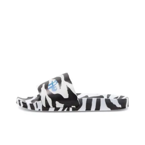 OFF-WHITE Pool Slides Zebra Print Black White Blue Women's