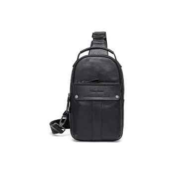 BISON DENIM Top Grain Cow Leather Shoulder Bag Crossbody Bag Sling Bags Regular Men's Black