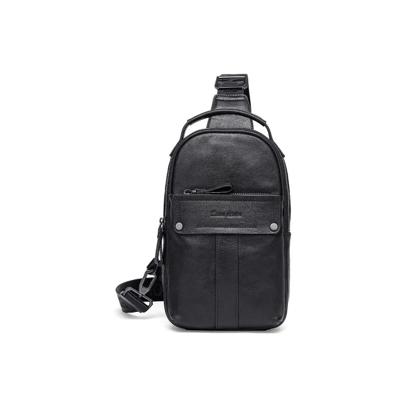 BISON DENIM Top Grain Cow Leather Shoulder Bag Crossbody Bag Sling Bags Regular Men's Black-0