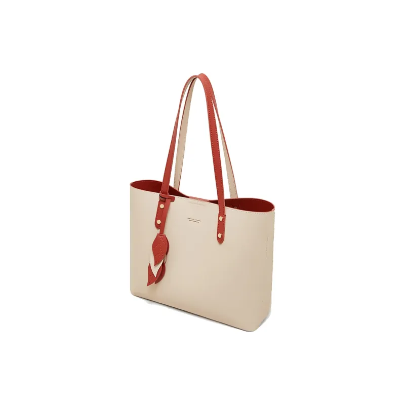 Geshiman Cow Leather Tote Bag Shopping Bag Shoulder Bag Handbag Large Size Women's Ecru/Beige Apricot/Black-7