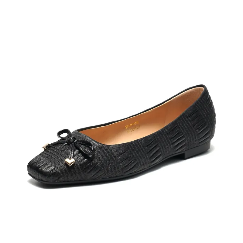 ST&SAT Light Mouth Single Shoe Flat Women's Black White-1