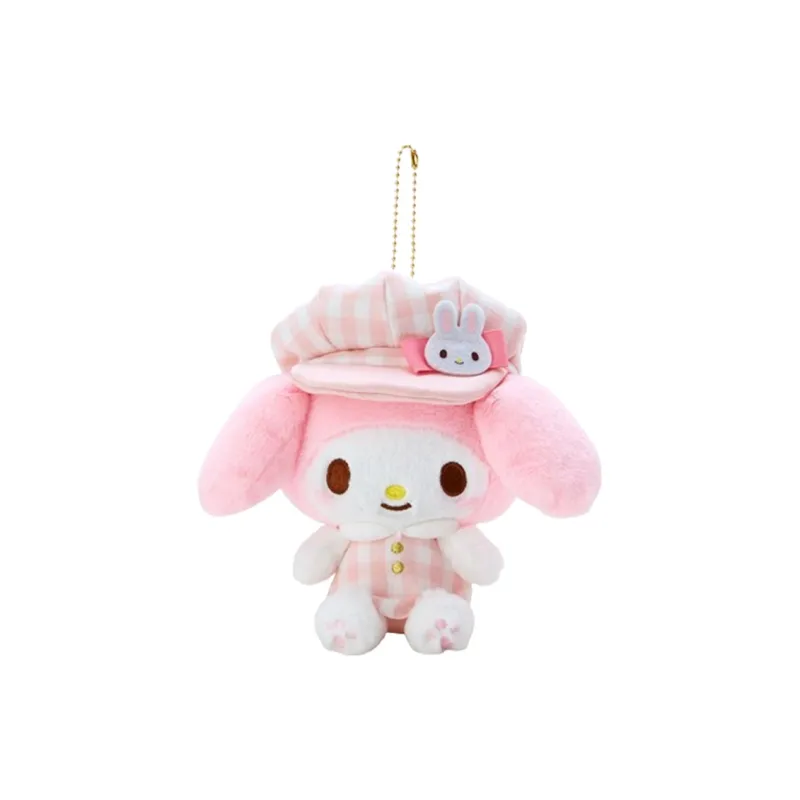 Sanrio My Melody Colorful Plaid Newsboy Cap Dolls Plush Pendant 17cm Height-0