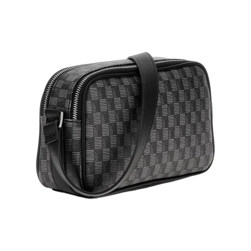 GUESS Recycled Saffiano Artificial Leather Shoulder Bag Crossbody Bag Regular Men's Black Floral Pattern-1