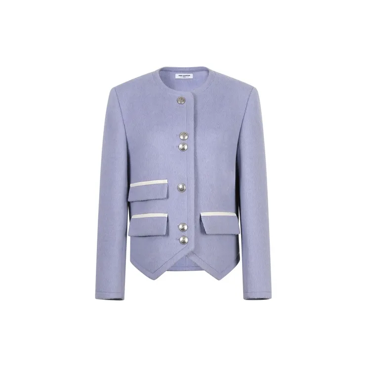 Three Quarters Cropped Coat Women's Purple-0