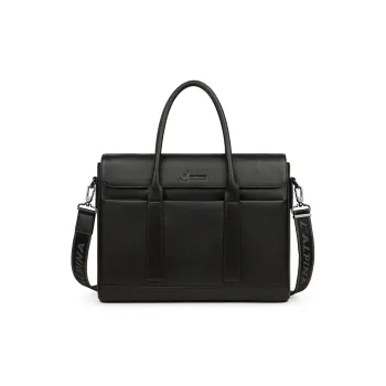 L'ALPINA Cow Leather Laptop Bag, Commute Bag, Handbag, Briefcase Large Size Men's Black