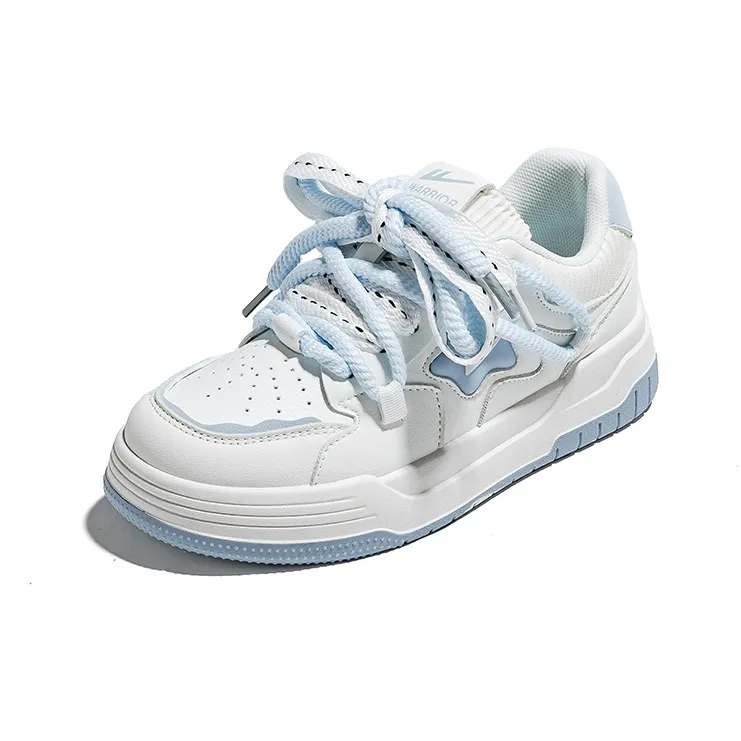 Warrior Wear resistant And Lightweight Low Top Skateboard Shoes Women's White Blue-1
