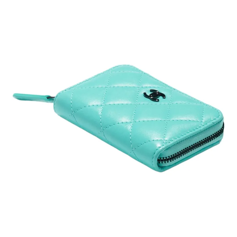 CHANEL 19Bag Sheepskin Coin Purse Women's Turkish Blue-1