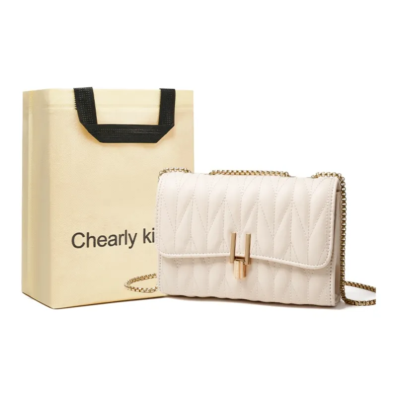 Chearly Kitity Synthetic Leather Shoulder Bag Medium Size Women's Black/White-4