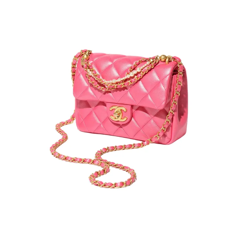 CHANEL Pearlescent Lambskin Crossbody Bags Mini Women's Dark Pink-1