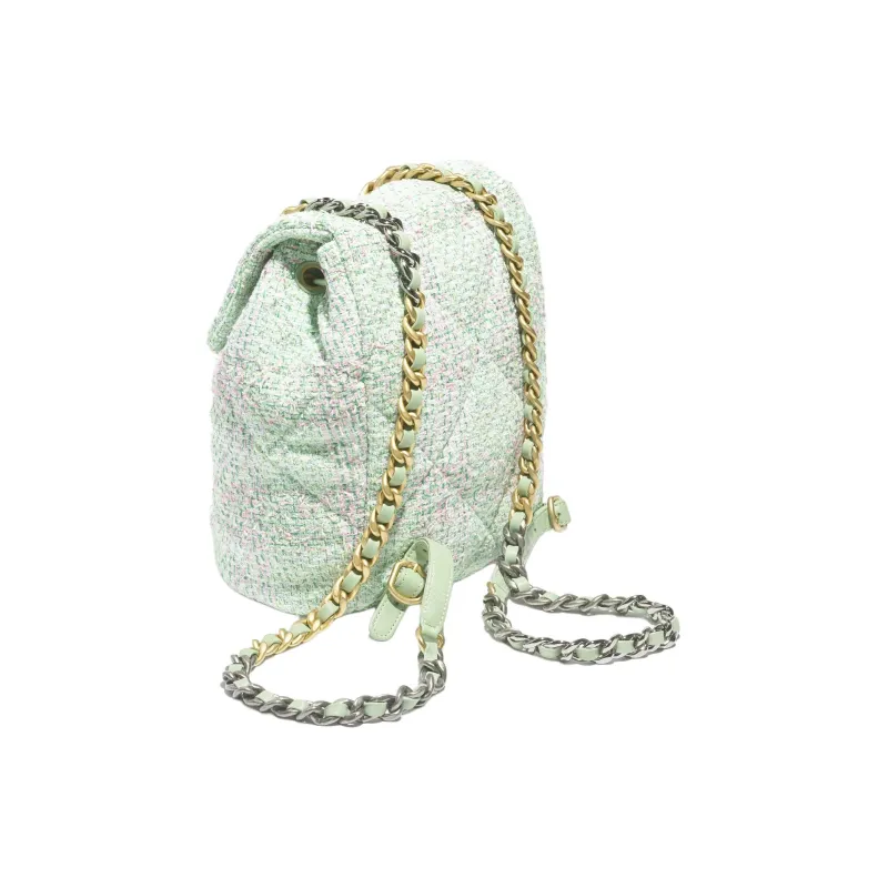 CHANEL 19Bag Twill Soft Woolen Backpack Women's Green & Pink & Turkish Blue-2