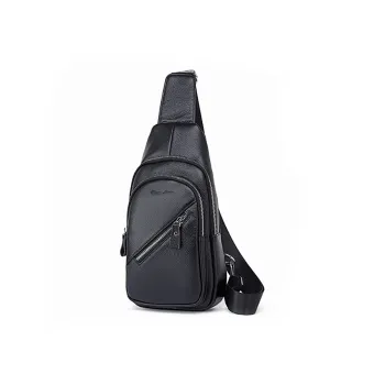 BISON DENIM Top Grain Cow Leather Sling Bag Shoulder Bag Crossbody Bag Regular Men's Black