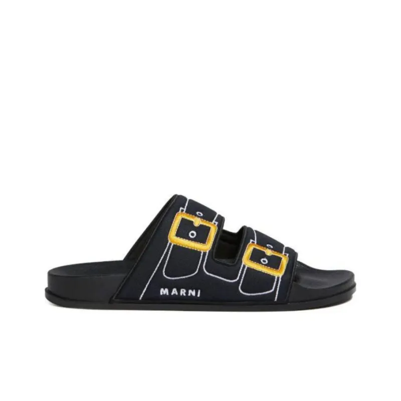 MARNI Logo Embroidered Slip On Slides-1