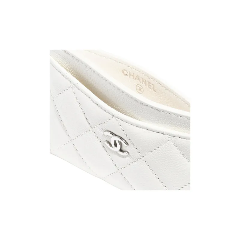 CHANEL Shiny Beaded Embossed Calfskin Card Holder Women's White-2