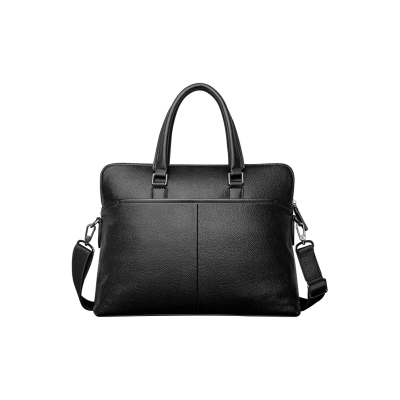 COW Top Grain Cow Leather Laptop Bags Briefcases Large Size Men's Black-3