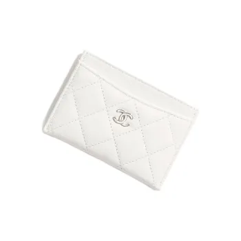 CHANEL Shiny Beaded Embossed Calfskin Card Holder Women's White